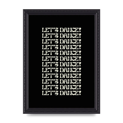Lets Dance White On Black" Wall Art - A4 framed