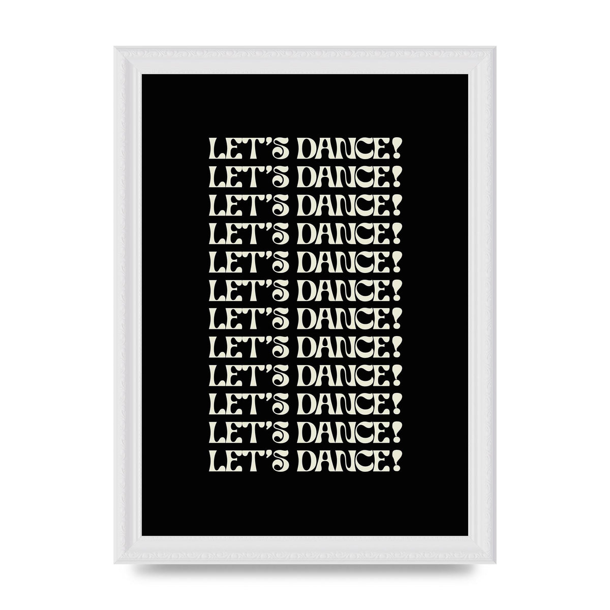 Lets Dance White On Black" Wall Art - A4 framed