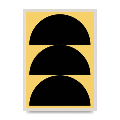 Yellow Black Disc Abstract Two Printed Poster - A2 framed