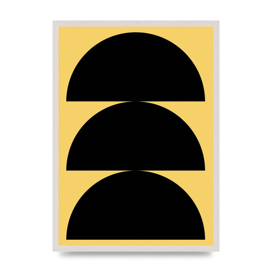 Yellow Black Disc Abstract Two Printed Poster - A2 framed