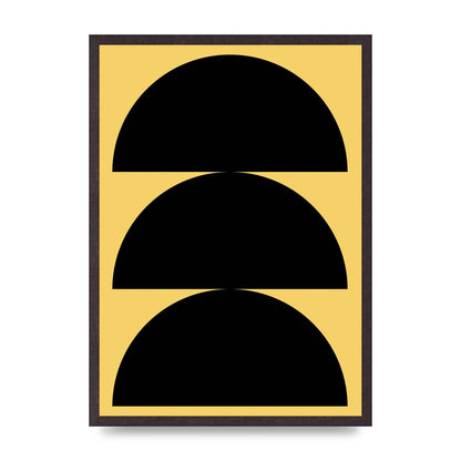 Yellow Black Disc Abstract Two Printed Poster - A2 framed