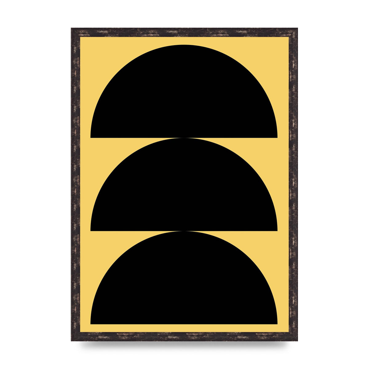 Yellow Black Disc Abstract Two Printed Poster - A2 framed