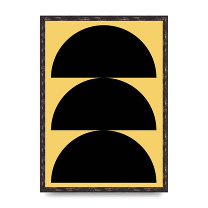 Yellow Black Disc Abstract Two Printed Poster - A2 framed