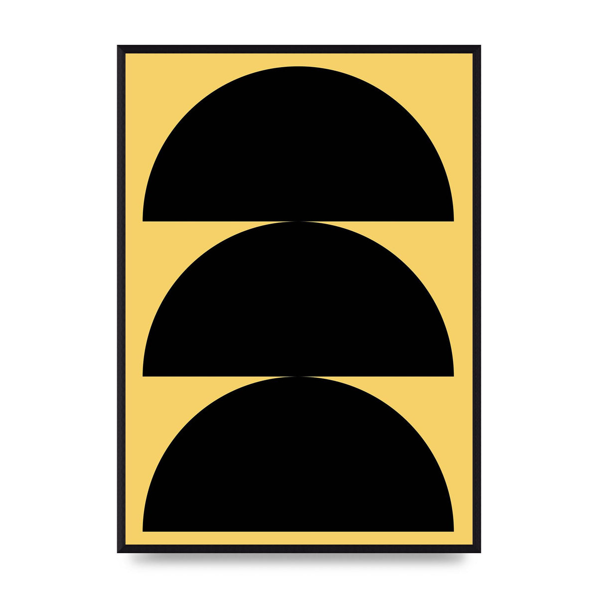 Yellow Black Disc Abstract Two Printed Poster - A2 framed