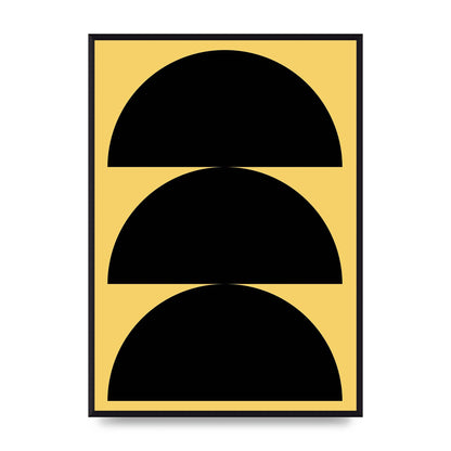 Yellow Black Disc Abstract Two Printed Poster - A2 framed