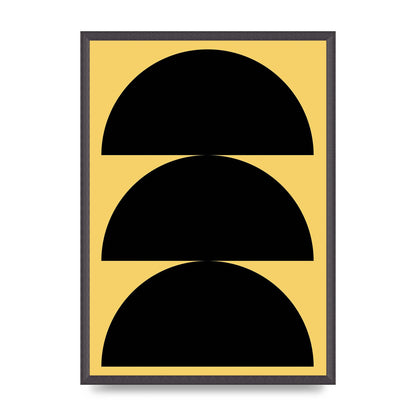 Yellow Black Disc Abstract Two Printed Poster - A2 framed