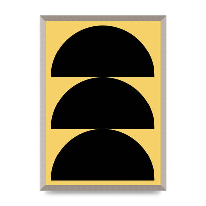 Yellow Black Disc Abstract Two Printed Poster - A2 framed