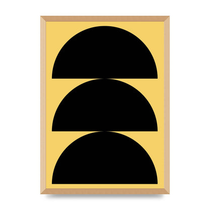 Yellow Black Disc Abstract Two Printed Poster - A2 framed