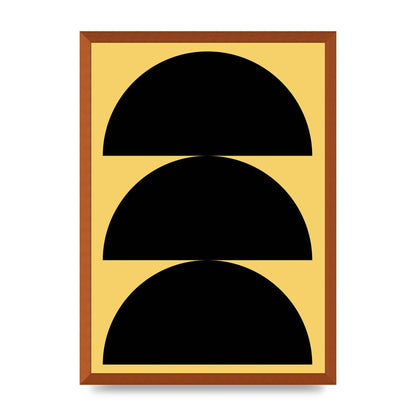 Yellow Black Disc Abstract Two Printed Poster - A2 framed