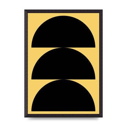 Yellow Black Disc Abstract Two Printed Poster - A2 framed