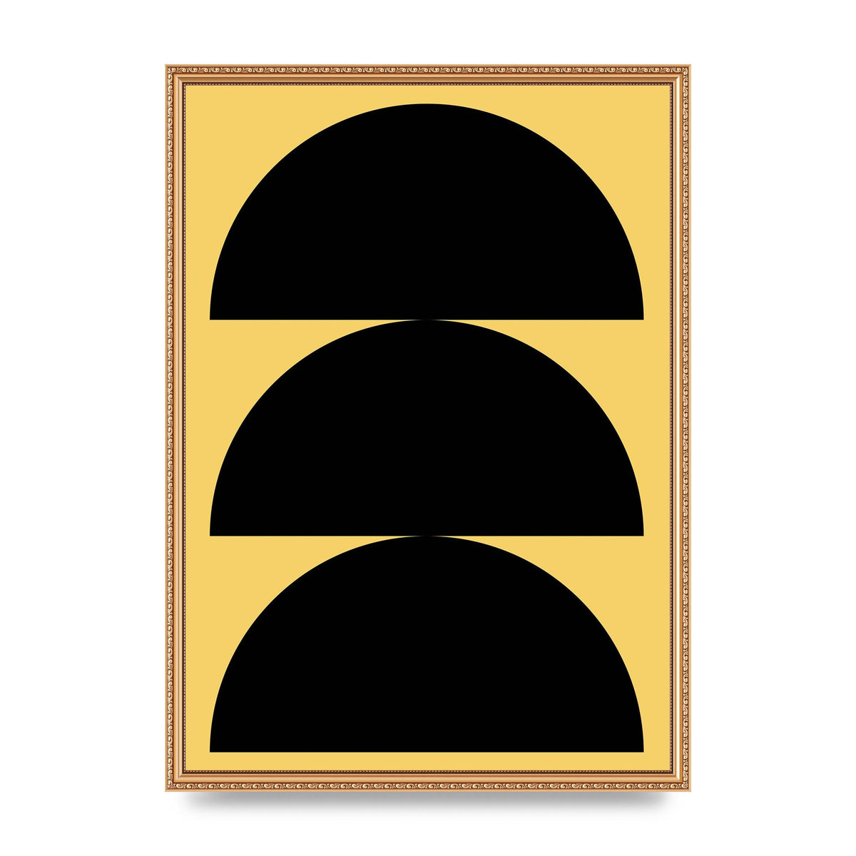Yellow Black Disc Abstract Two Printed Poster - A2 framed