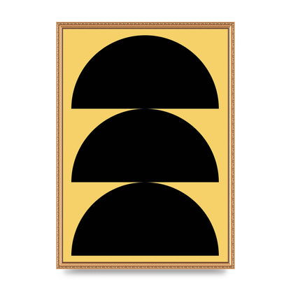Yellow Black Disc Abstract Two Printed Poster - A2 framed
