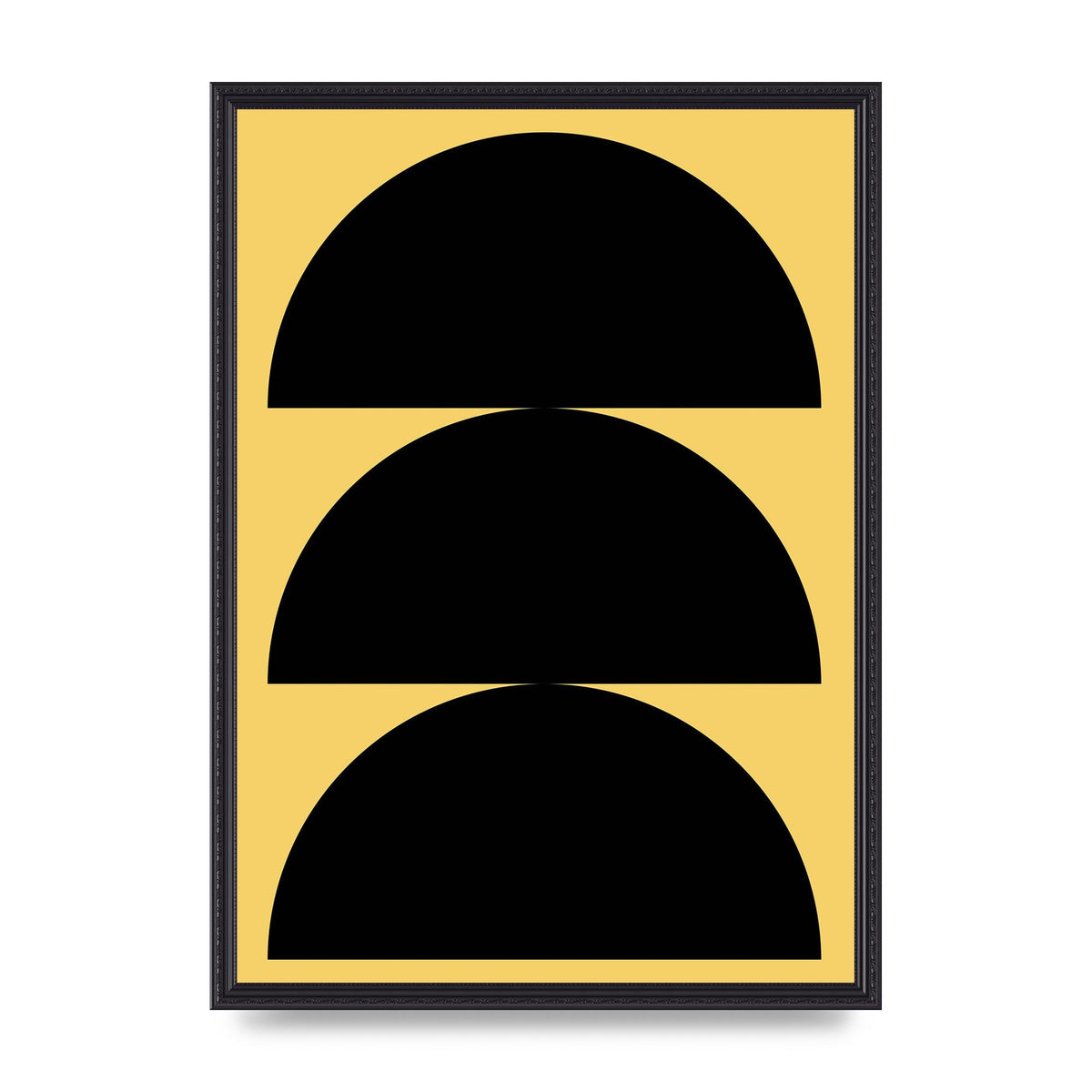 Yellow Black Disc Abstract Two Printed Poster - A2 framed