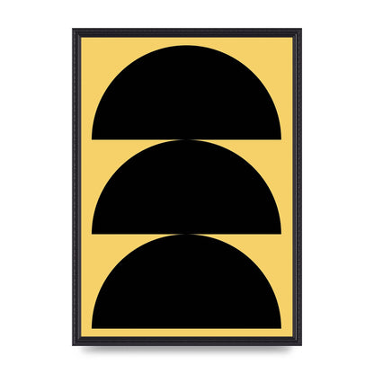 Yellow Black Disc Abstract Two Printed Poster - A2 framed