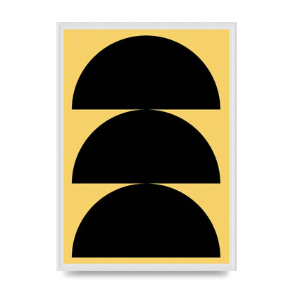 Yellow Black Disc Abstract Two Printed Poster - A2 framed