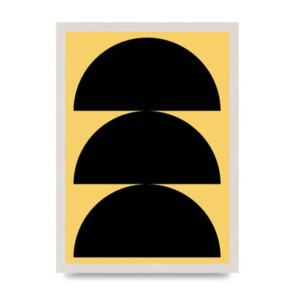 Yellow Black Disc Abstract Two Printed Poster - A3 framed