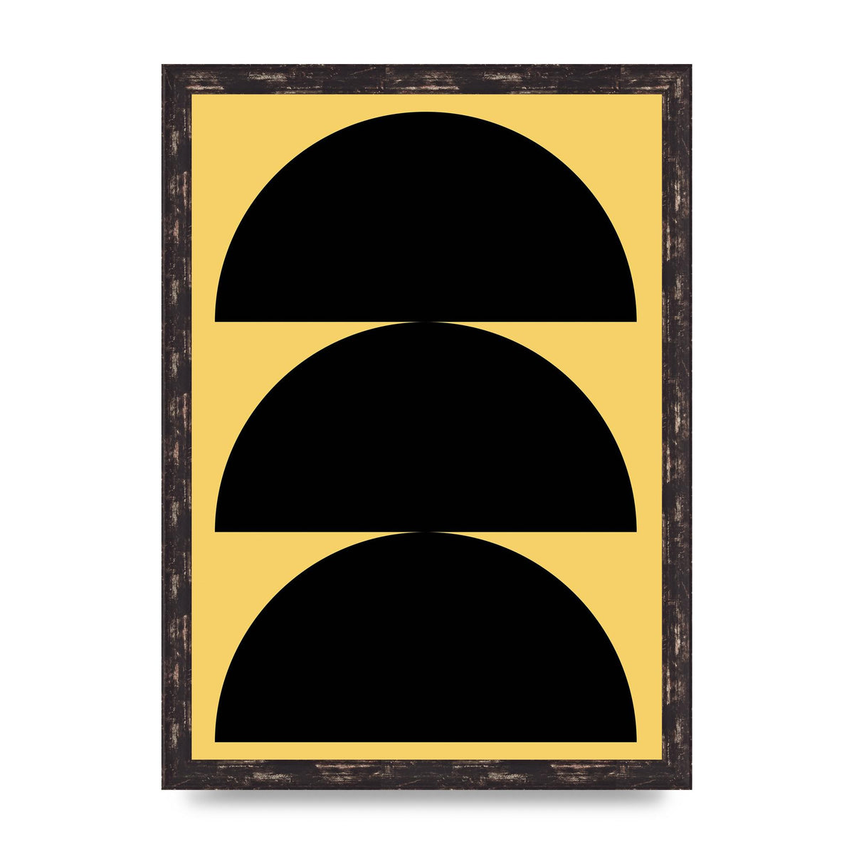 Yellow Black Disc Abstract Two Printed Poster - A3 framed