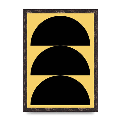 Yellow Black Disc Abstract Two Printed Poster - A3 framed