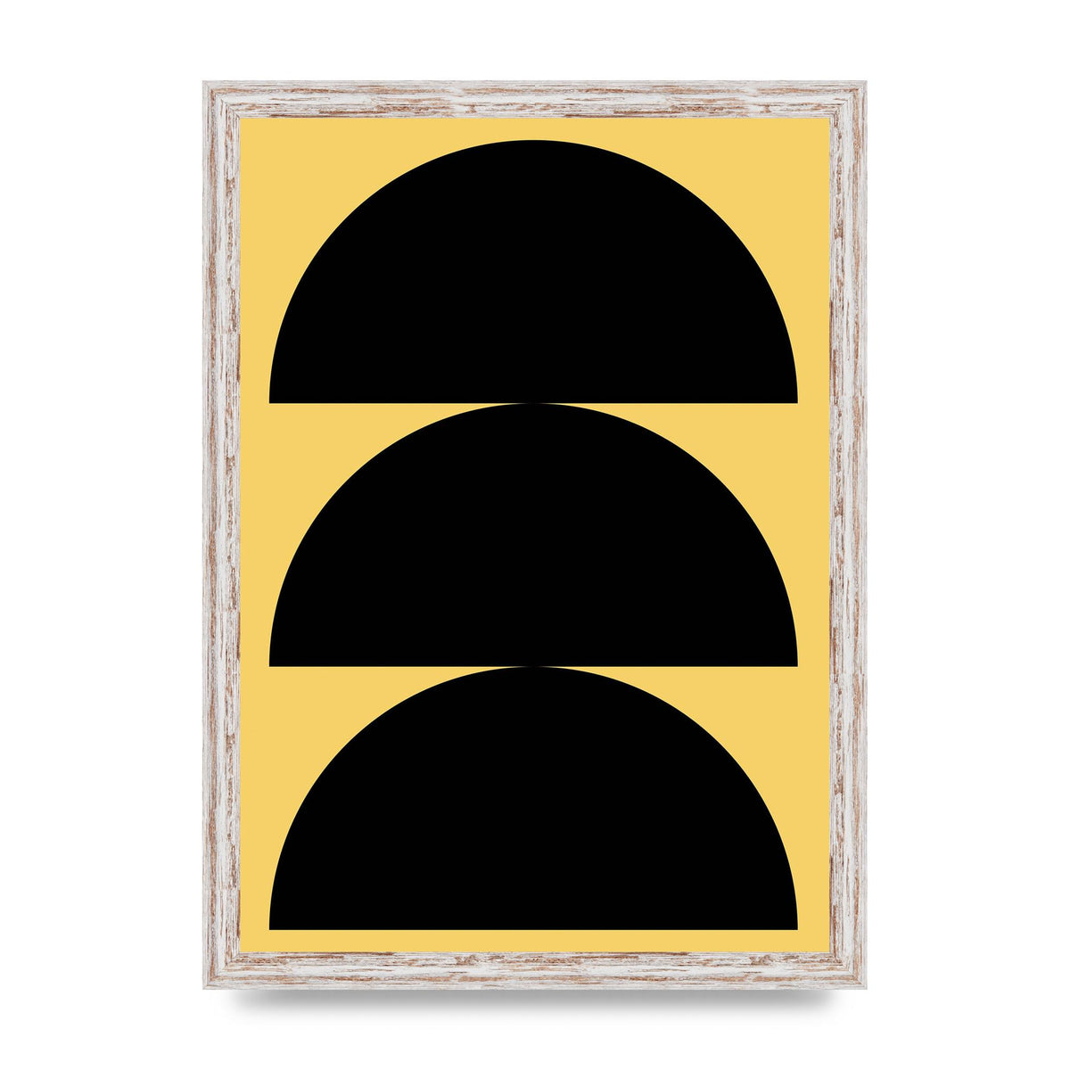 Yellow Black Disc Abstract Two Printed Poster - A3 framed