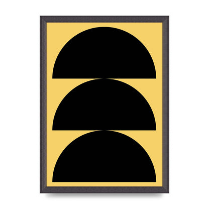 Yellow Black Disc Abstract Two Printed Poster - A3 framed