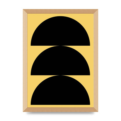 Yellow Black Disc Abstract Two Printed Poster - A3 framed