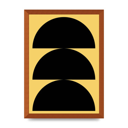 Yellow Black Disc Abstract Two Printed Poster - A3 framed