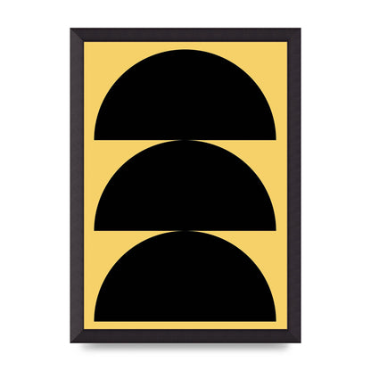 Yellow Black Disc Abstract Two Printed Poster - A3 framed