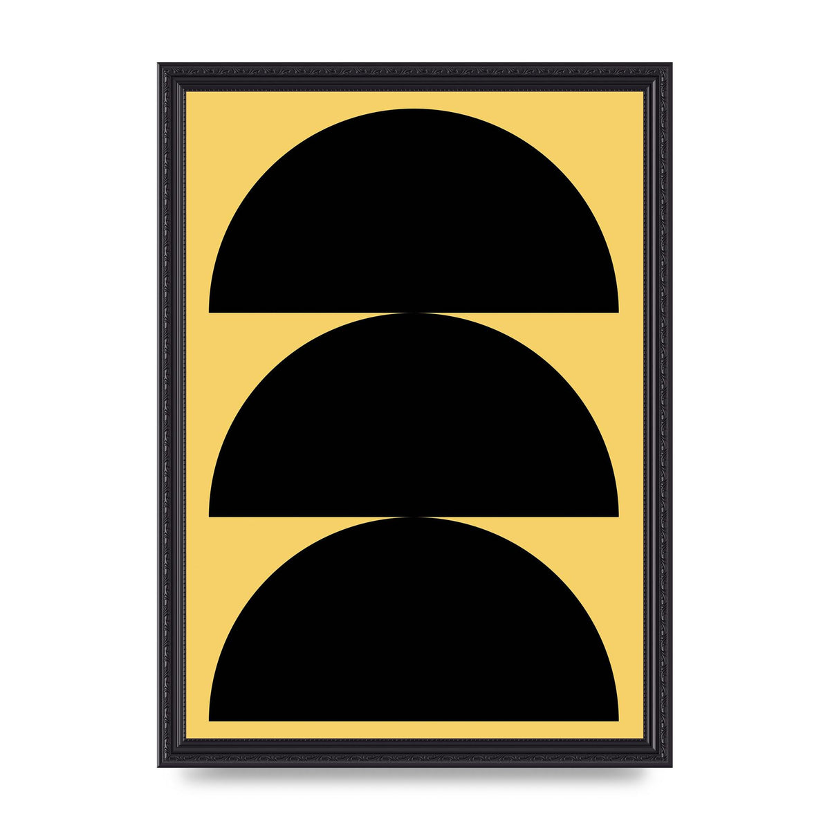 Yellow Black Disc Abstract Two Printed Poster - A3 framed