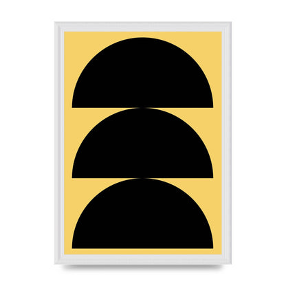Yellow Black Disc Abstract Two Printed Poster - A3 framed