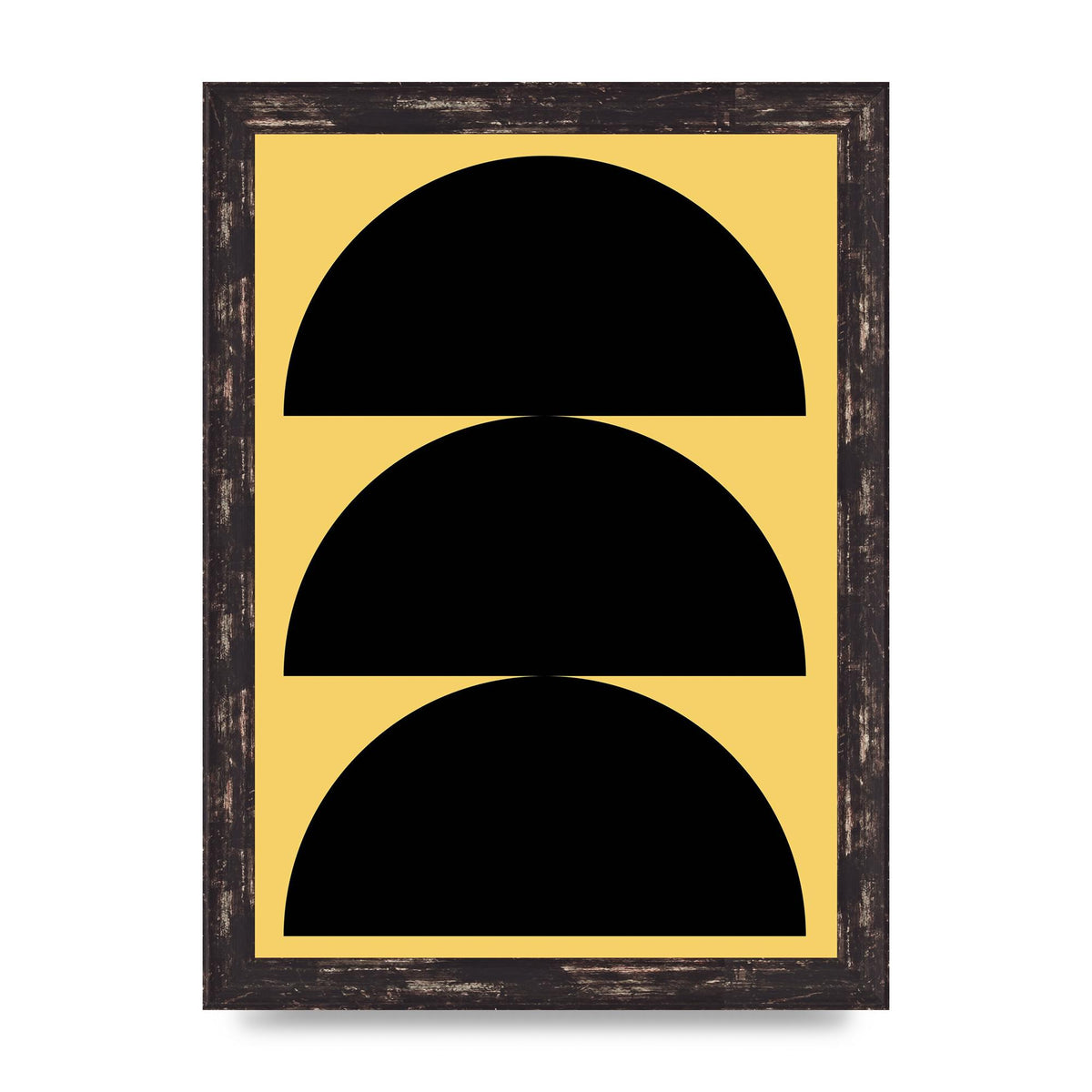 Yellow Black Disc Abstract Two Printed Poster - A4 framed
