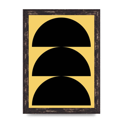 Yellow Black Disc Abstract Two Printed Poster - A4 framed