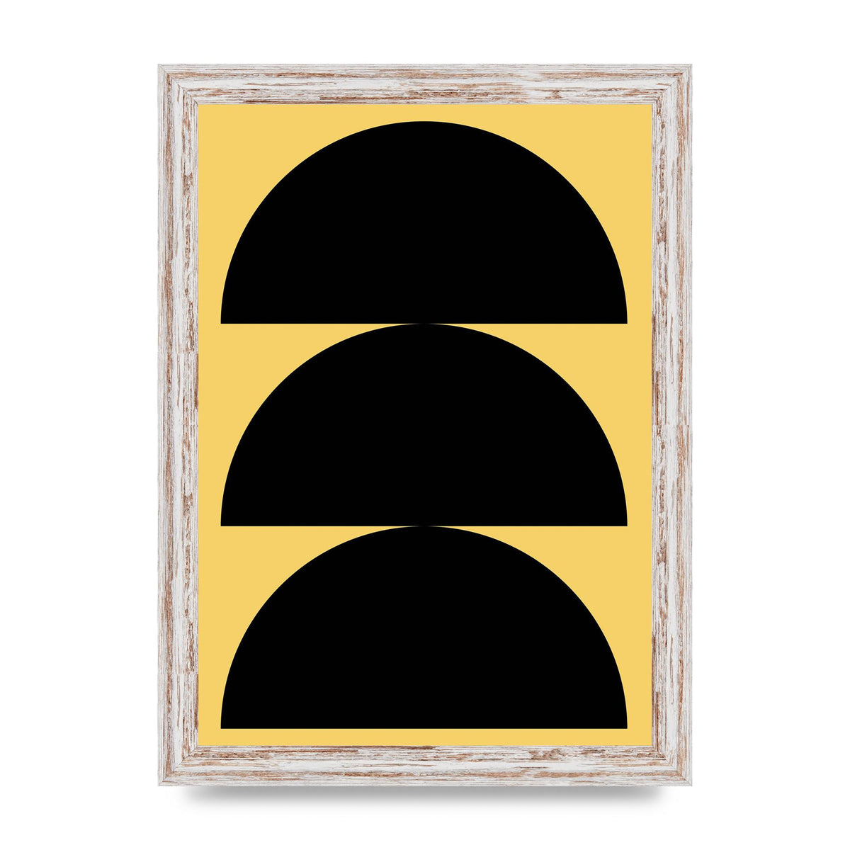 Yellow Black Disc Abstract Two Printed Poster - A4 framed