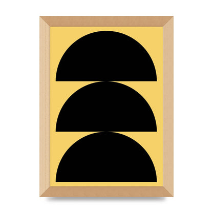 Yellow Black Disc Abstract Two Printed Poster - A4 framed