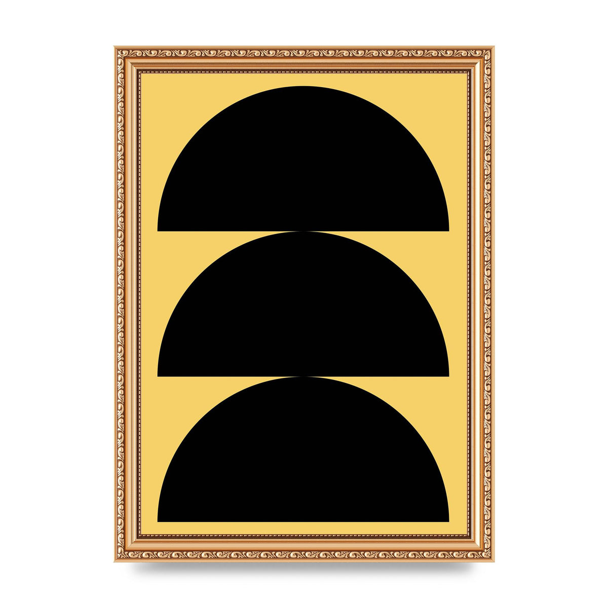 Yellow Black Disc Abstract Two Printed Poster - A4 framed