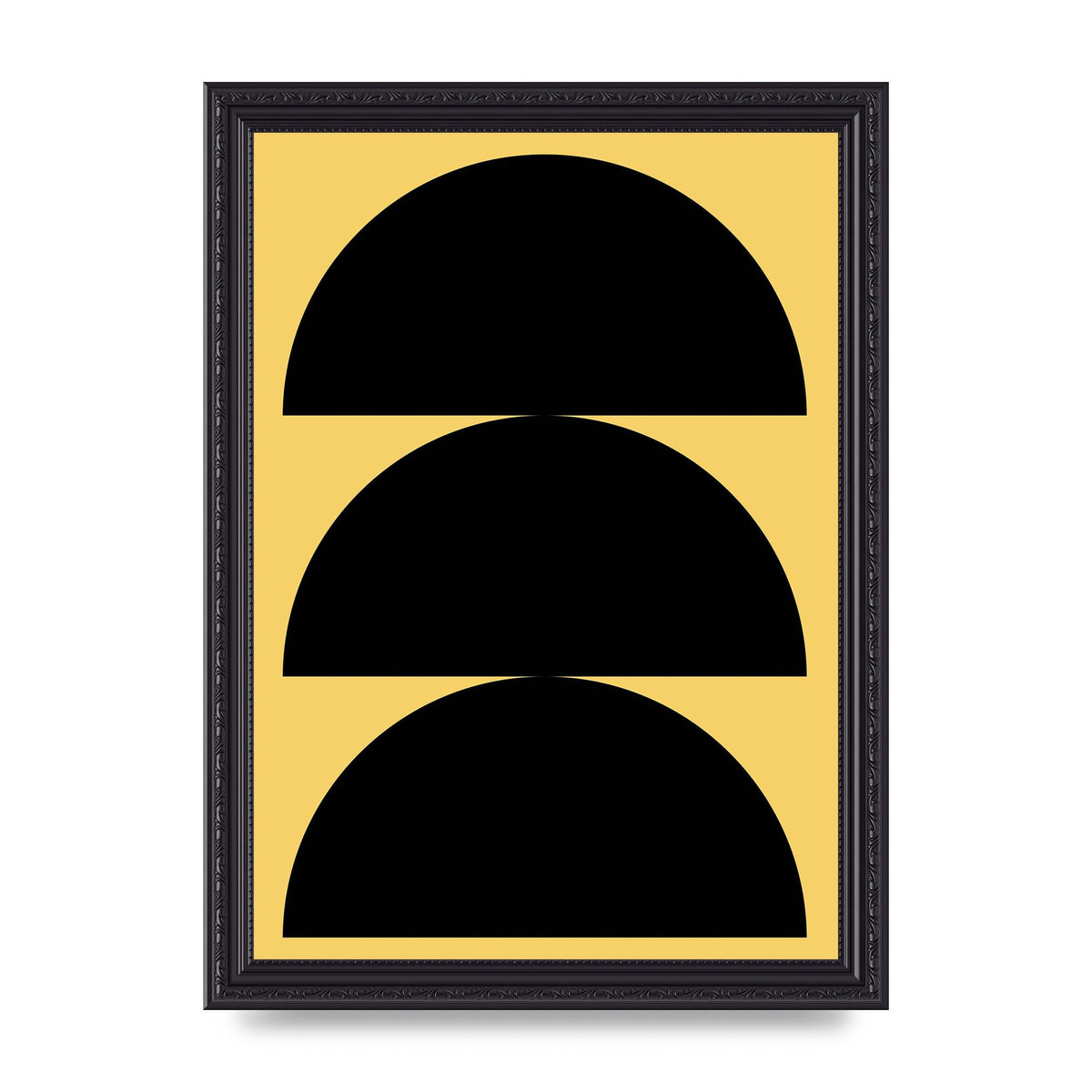 Yellow Black Disc Abstract Two Printed Poster - A4 framed