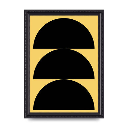 Yellow Black Disc Abstract Two Printed Poster - A4 framed