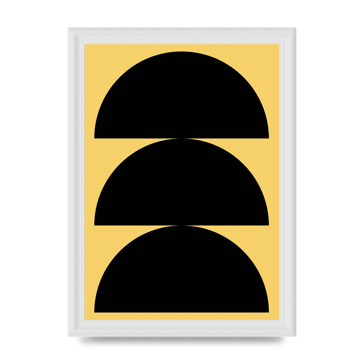 Yellow Black Disc Abstract Two Printed Poster - A4 framed