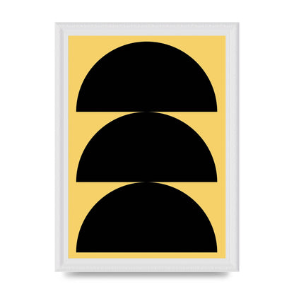 Yellow Black Disc Abstract Two Printed Poster - A4 framed