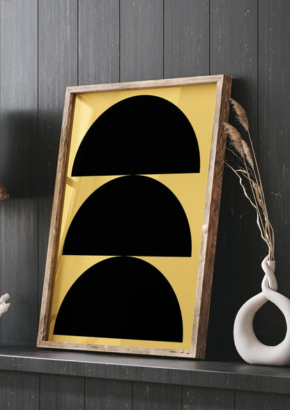 Yellow Black Disc Abstract Two Printed Poster - living room 3