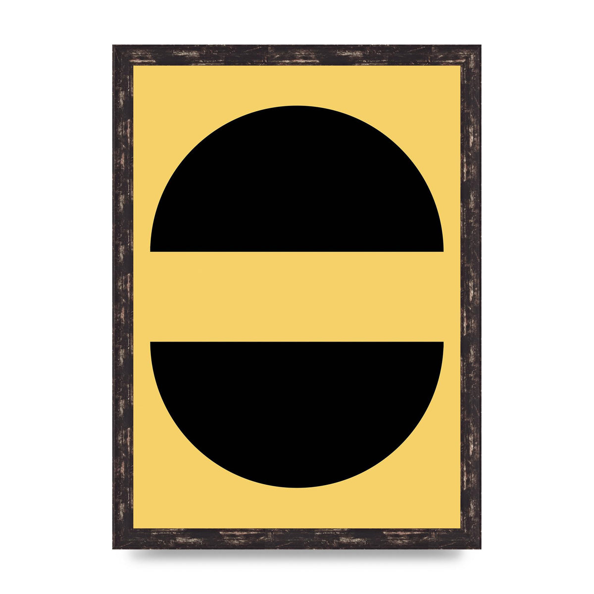 Yellow Black Disc Abstract Three Wall Art - A3 framed