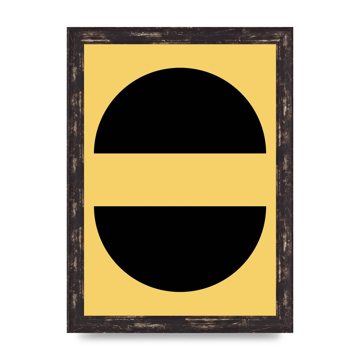Yellow Black Disc Abstract Three Wall Art - A4 framed