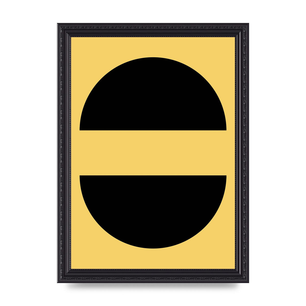 Yellow Black Disc Abstract Three Wall Art - A4 framed