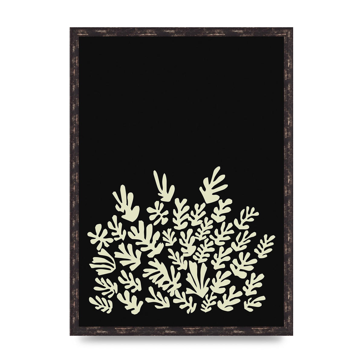 Black Ecru Abstract Leaf Shape Art For The Home - A2 framed