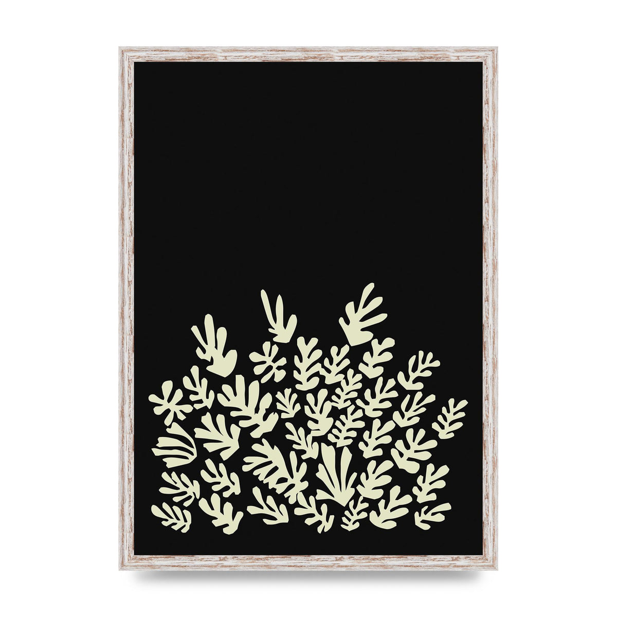 Black Ecru Abstract Leaf Shape Art For The Home - A2 framed