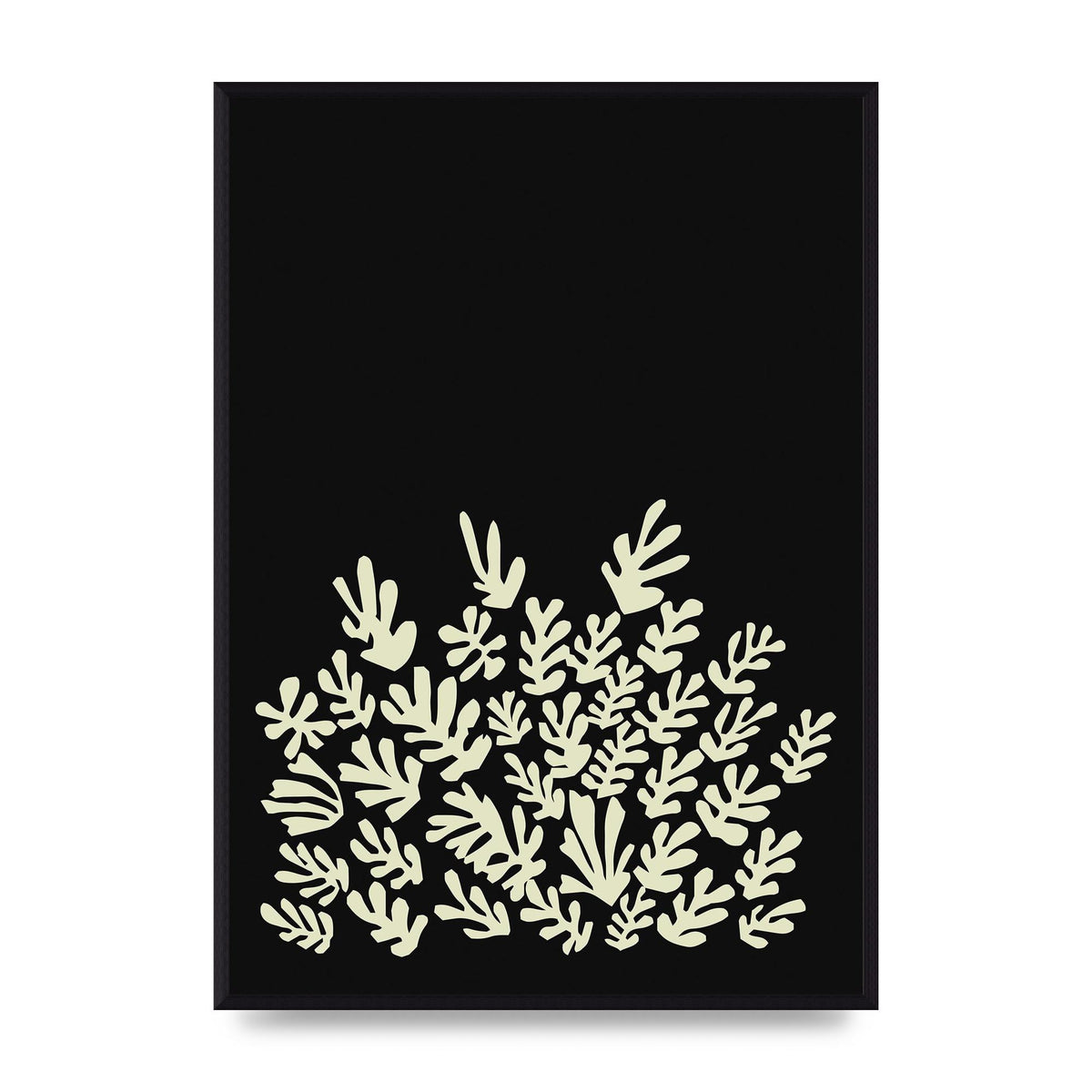 Black Ecru Abstract Leaf Shape Art For The Home - A2 framed