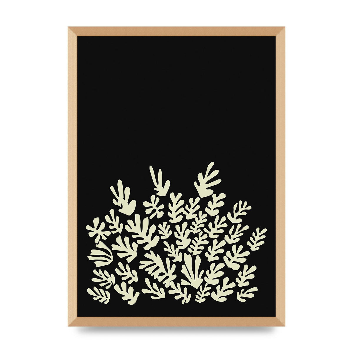 Black Ecru Abstract Leaf Shape Art For The Home - A2 framed