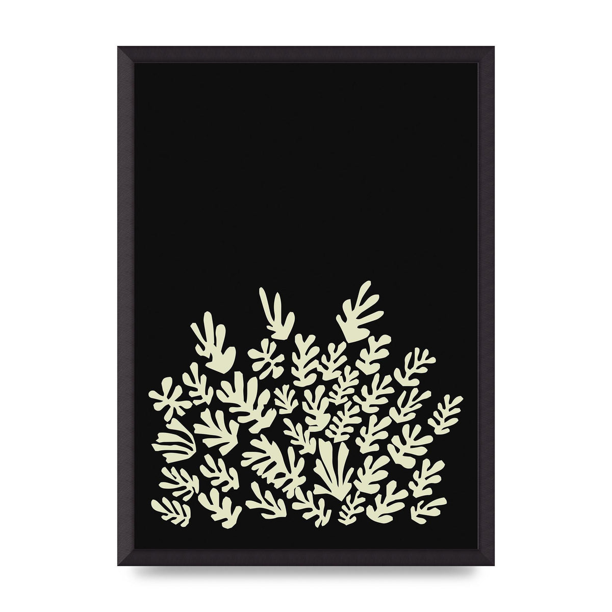 Black Ecru Abstract Leaf Shape Art For The Home - A2 framed