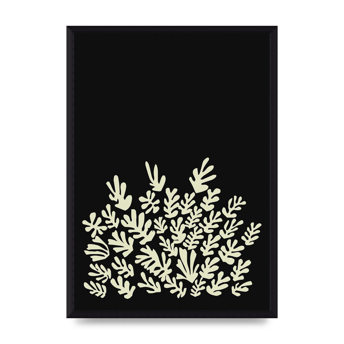 Black Ecru Abstract Leaf Shape Art For The Home - A3 framed