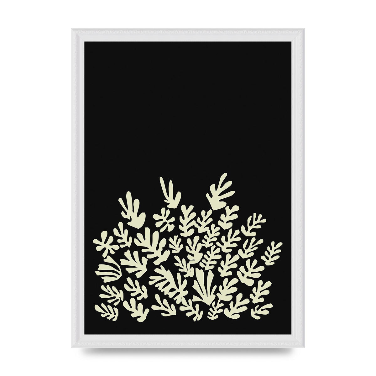 Black Ecru Abstract Leaf Shape Art For The Home - A3 framed