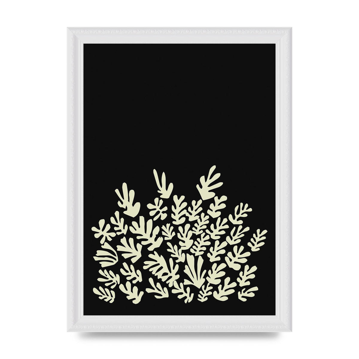 Black Ecru Abstract Leaf Shape Art For The Home - A4 framed